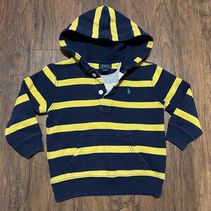 Polo Ralph Lren stripped blue & yellow hooded sweater with buttons 3 T